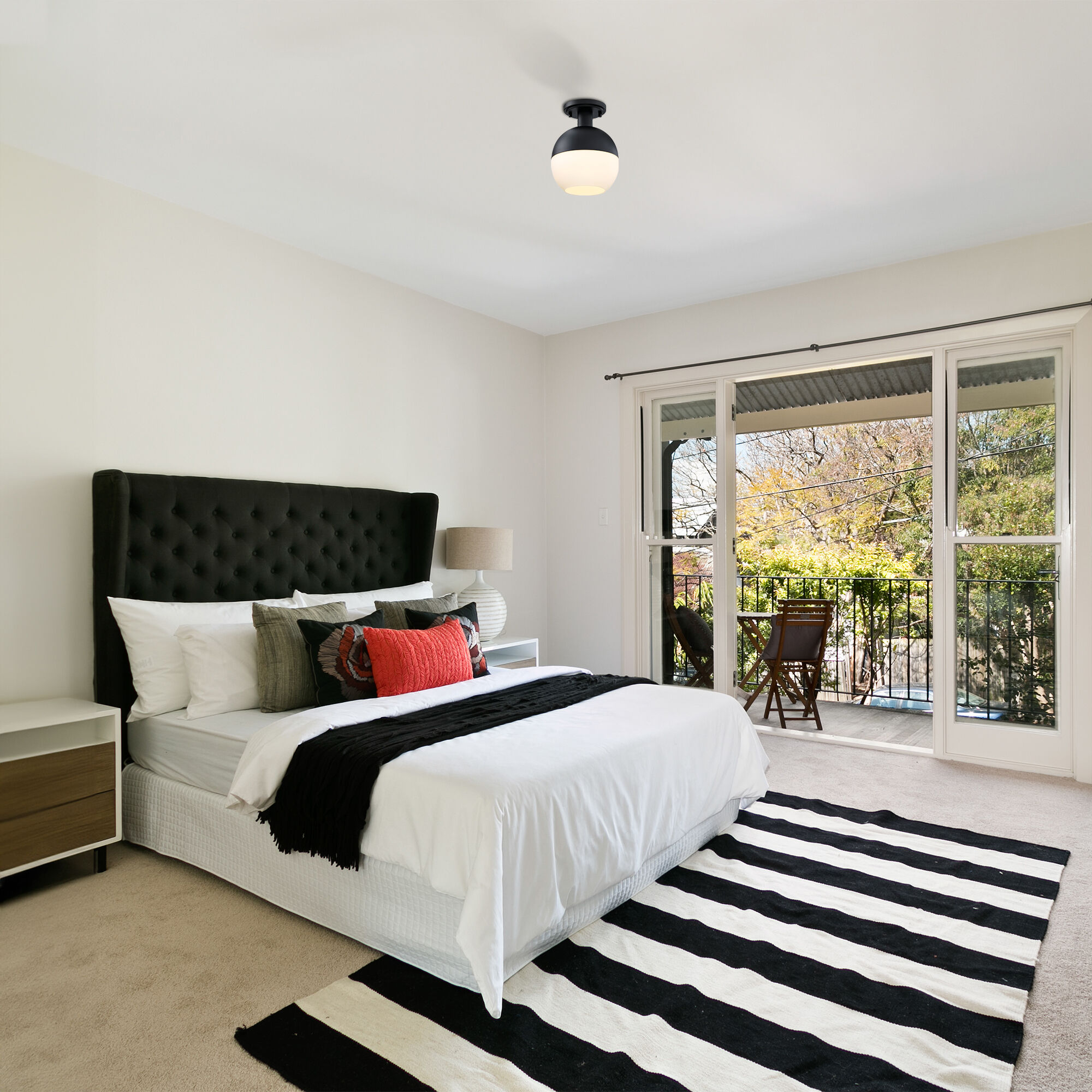 Linden 1 Light 8 inch Matte Black Semi Flush Mount Ceiling Light